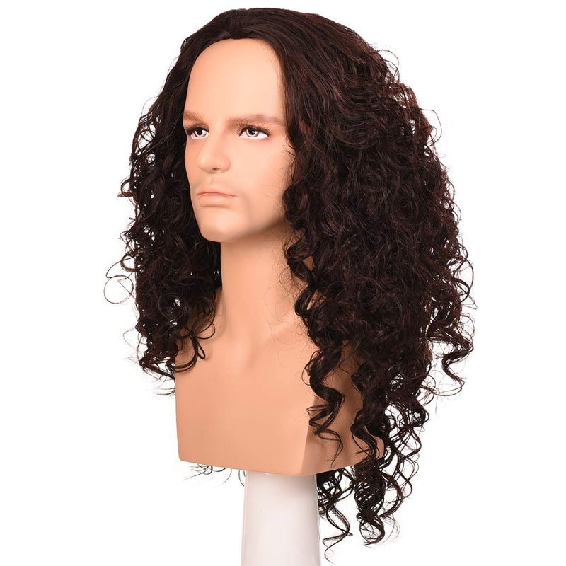 morvally Long Curly Dark Brown Synthetic Hair Wig for Cosplay Costume Halloween Party Wigs for Men - Image 2
